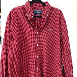 Vineyard Vines Whale Shirt Men's Xl Red Black Buffalo Check Flannel Button-Down